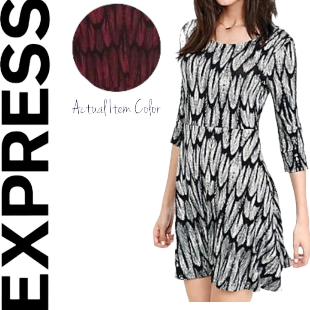 Pre-owned Express Red Feather Dress Low-Back L